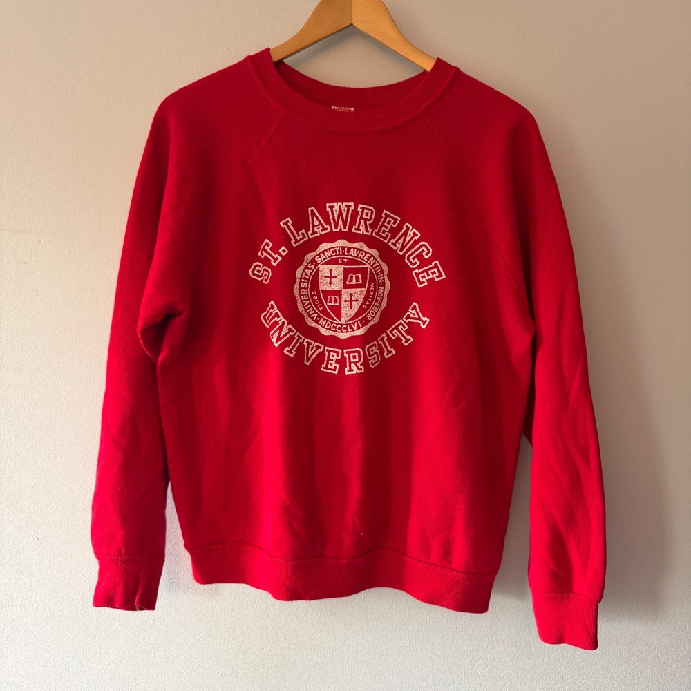 Vintage 70s St Lawrence University Red Raglan Crewneck Sweatshirt Mens Medium